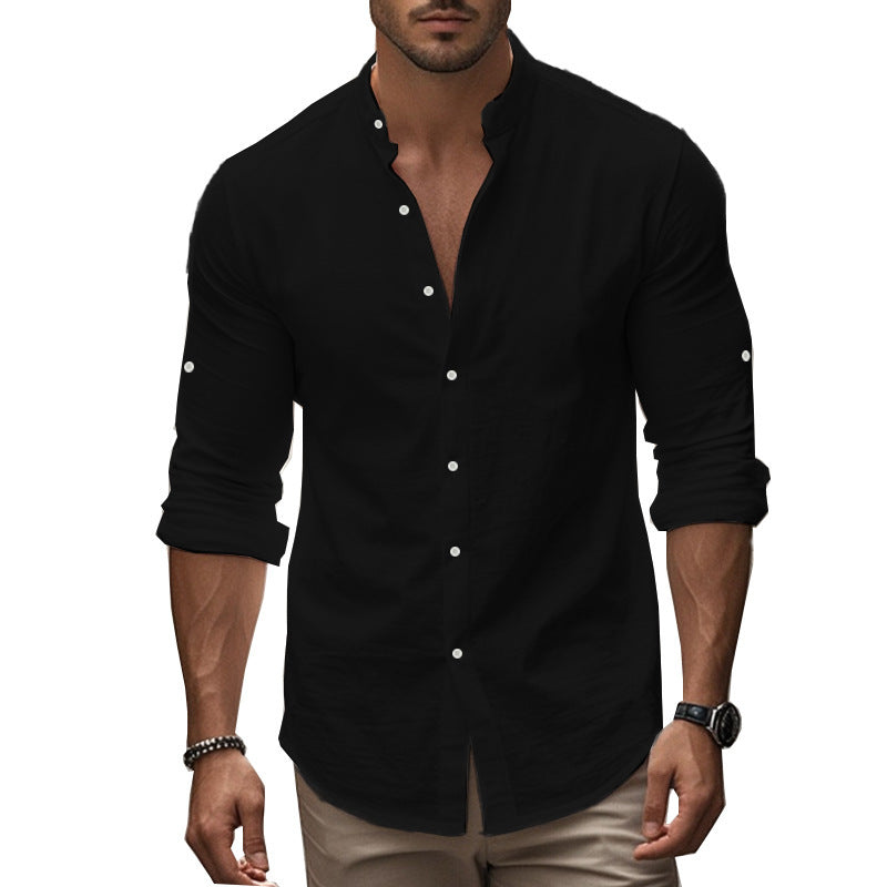 Herren elegantes Langarmhemd mit modernem Stehkragen und praktischen Knopfdetails Echoarchiv
