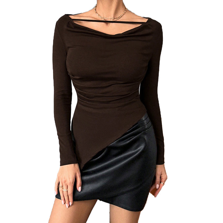 Damen asymmetrisches Langarm-Top mit Wasserfallausschnitt und feinem Schulterband – Avérine