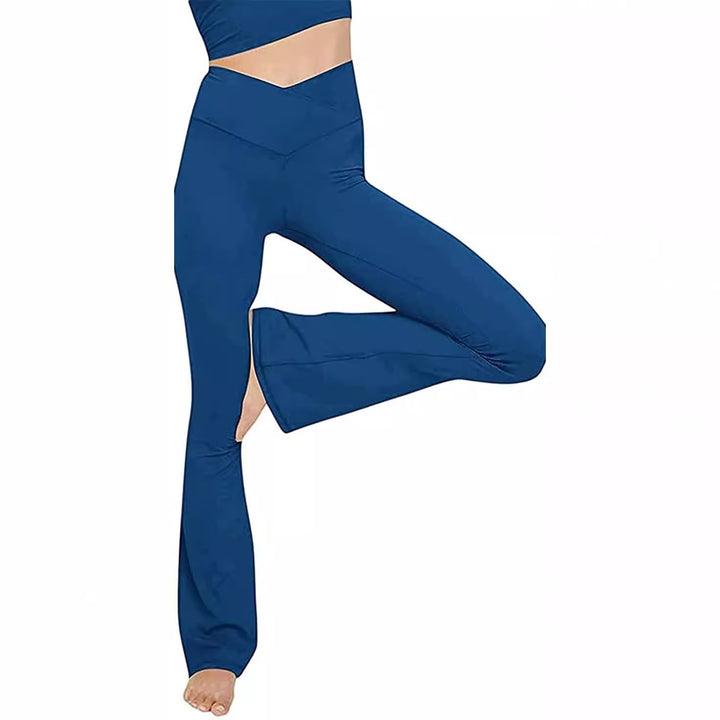 Damen nan taillenhohe Yogahose mit überkreuztem Bund und ausgestelltem Saum mit Schlitz Echo Archiv