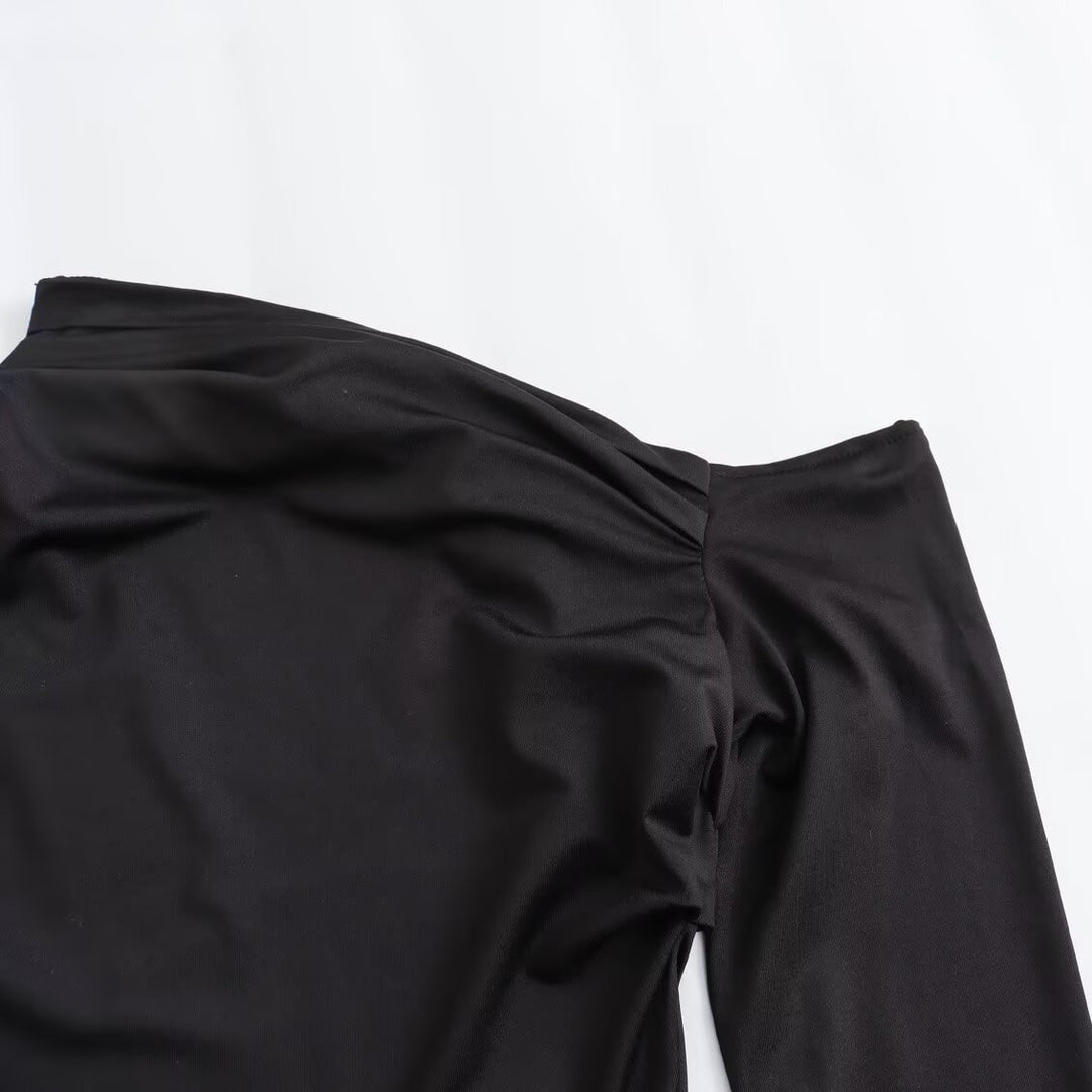 Damen Asymmetrisches One-Shoulder Maxikleid mit langem Ärmel Echoarchiv