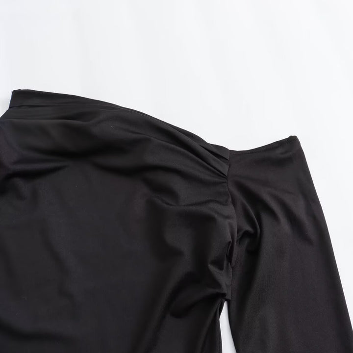 Damen Asymmetrisches One-Shoulder Maxikleid mit langem Ärmel Echoarchiv