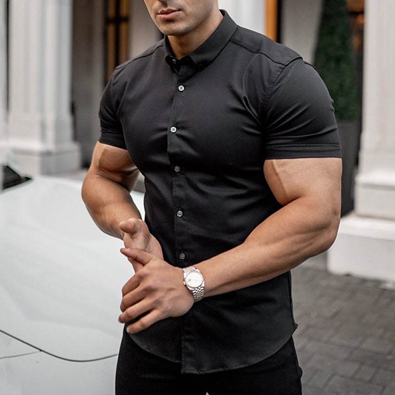 Herren Slim-Fit Kurzarmhemd mit strukturiertem Design Echoarchiv