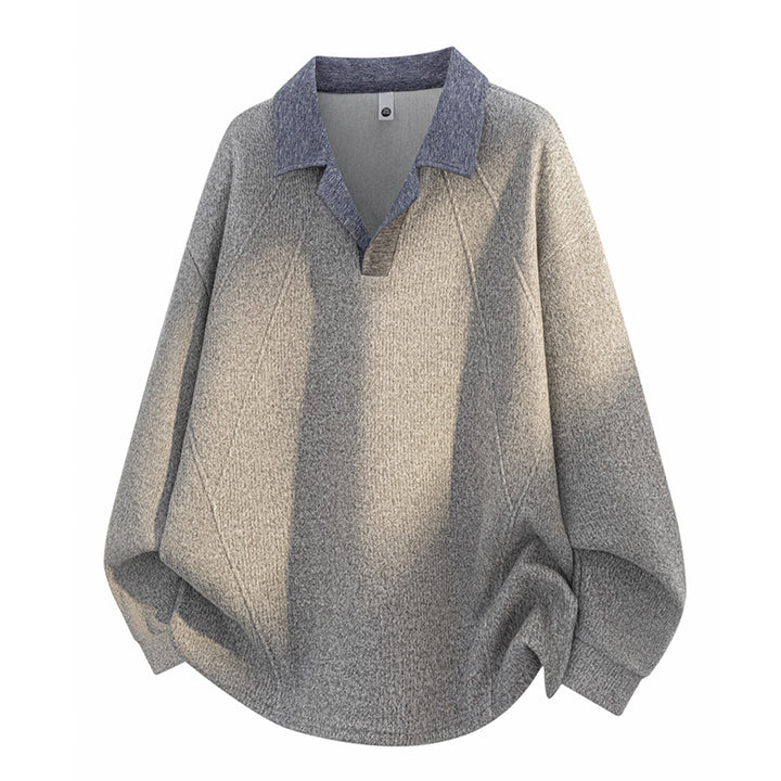 Unisex Oversize-Strickpullover mit kontrastierendem Polokragen und Halbsteg-Knopfleiste Echoarchiv