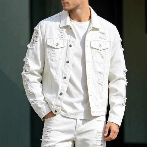 Herren Modische Jeansjacke mit Zerrissenen Details Echoarchiv