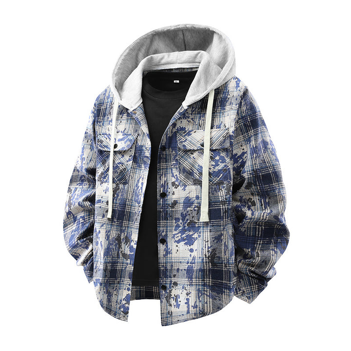 Herren lässige karierten Overshirt mit Kapuze Echoarchiv