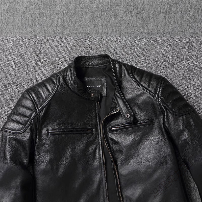 Herren Lederjacke im Vintage-Bikerstil mit Brusttaschen und Reißverschluss – Valtoré