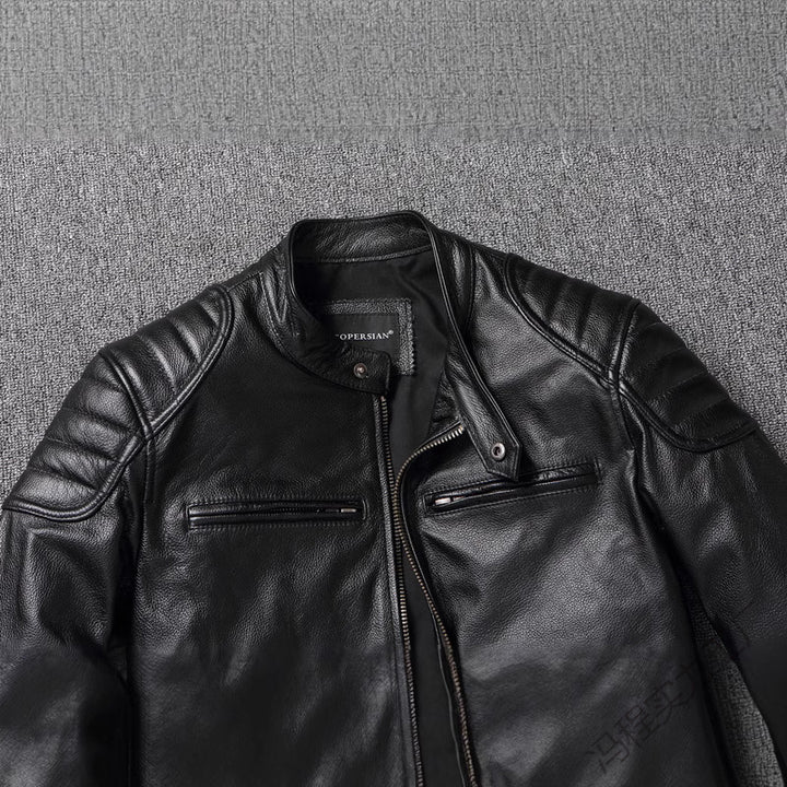 Herren Lederjacke im Vintage-Bikerstil mit Brusttaschen und Reißverschluss – Valtoré