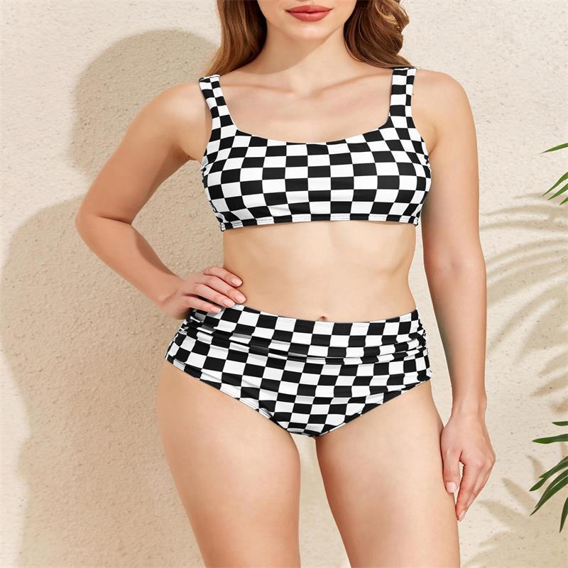 Damen Bikini-Set mit modischem Karomuster und hohem Taillenschnitt Echo Archiv