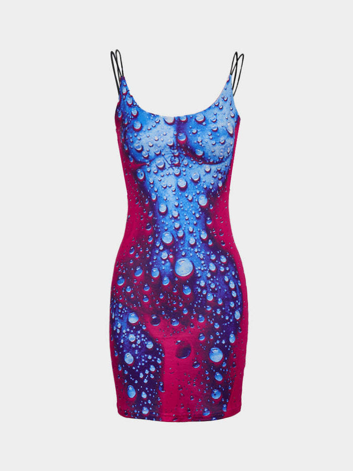 Damen Minikleid im modernen Wasserfall-Design mit verstellbaren Spagetti-Trägern Echo Archiv