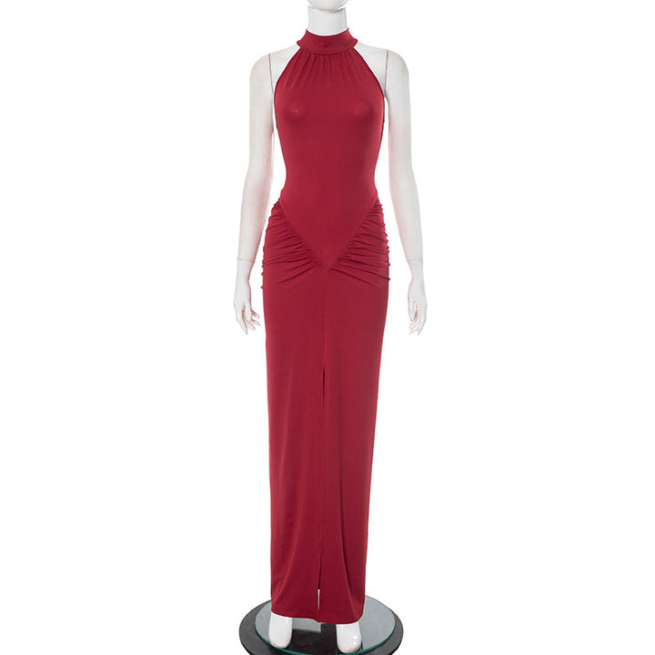 Damen elegantes Maxikleid mit hochgeschlossenem Kragen und raffinierten Raffungselementen Echo Archiv