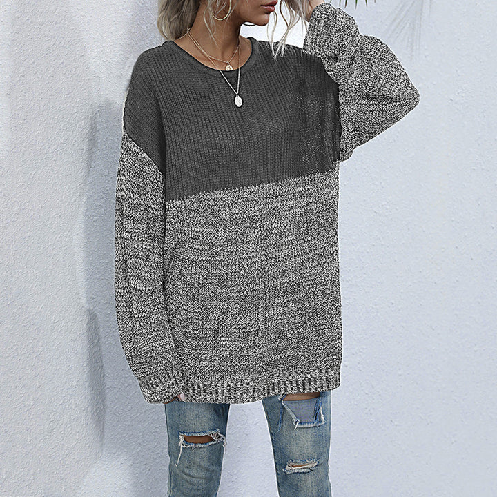 Damen Oversize-Strickpullover im Melange-Blockdesign mit Rundhalsausschnitt & verlängertem Saum Echoarchiv