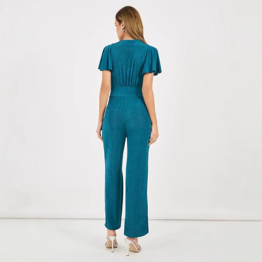 Damen eleganter Jumpsuit mit fließendem Schnitt und detailreichen Puffärmeln Echo Archiv