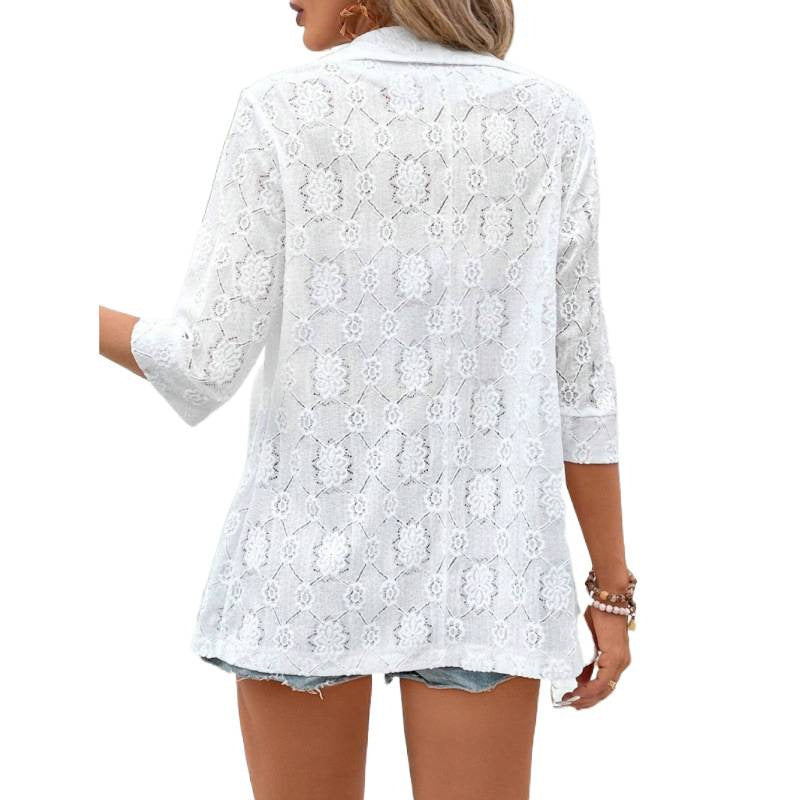 Damen Spitzenjacke im lässigen Boho-Stil mit floralem Design und 3/4-Ärmeln Echo Archiv
