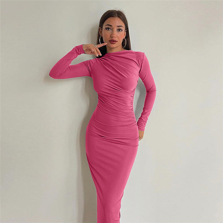 Damen nan gerafftes Maxikleid mit asymmetrischem Ausschnitt und taillierter Silhouette Echo Archiv