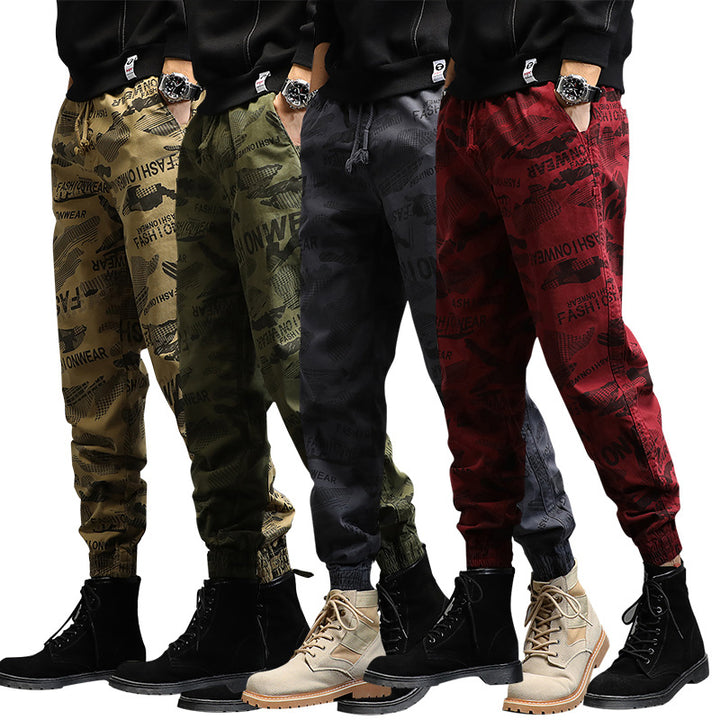 Herren Camouflage-Print Jogger-Cargohose mit elastischem Tunnelzugbund und gerippten Knöcheln Echo Archiv