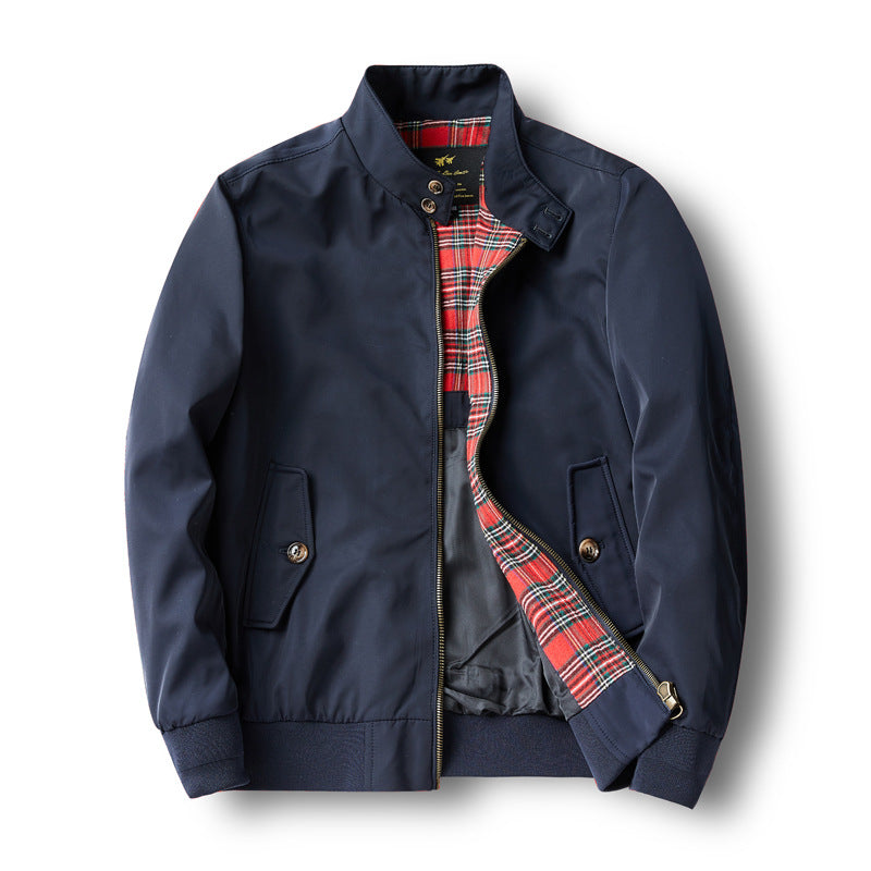 Herren Kurz geschnittene Harrington-Jacke mit Stehkragen, elastischen Bündchen und kariertem Innenfutter Echo Archiv