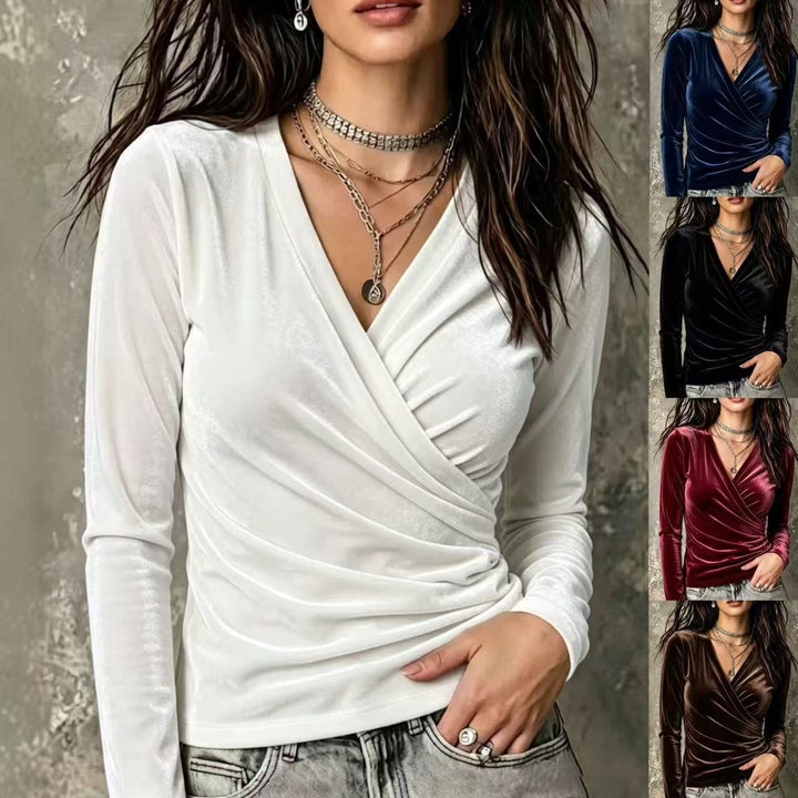 Damen Wickelshirt aus Samt mit V-Ausschnitt und seitlicher Raffung Echo Archiv