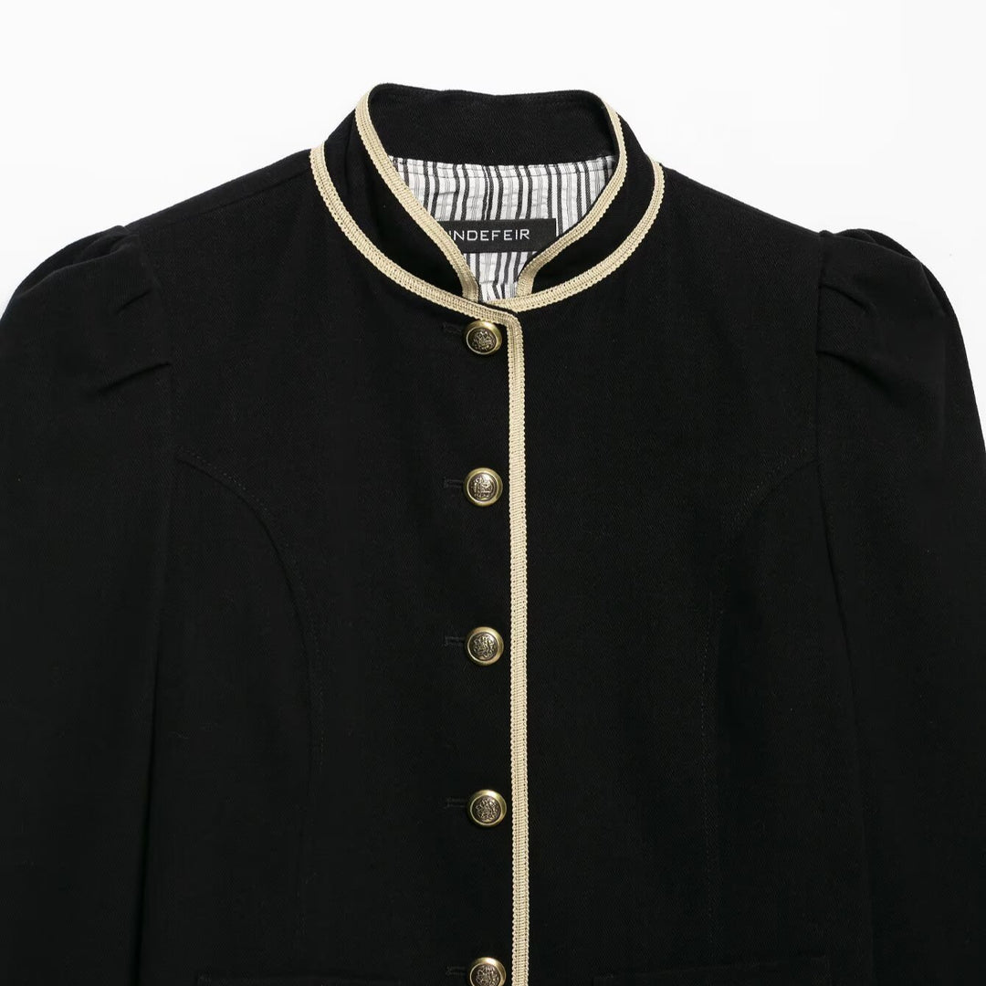 Damen Cropped Kurzblazer mit Stehkragen, Zierpaspel und Medaillonknöpfen Echoarchiv