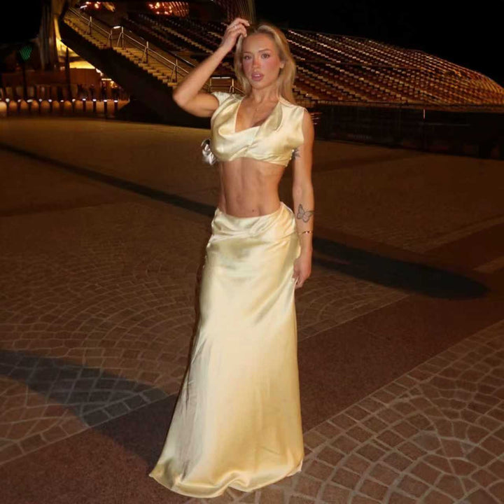 Damen Raffiniertes Crop Top und Maxi Rock Set Echo Archiv