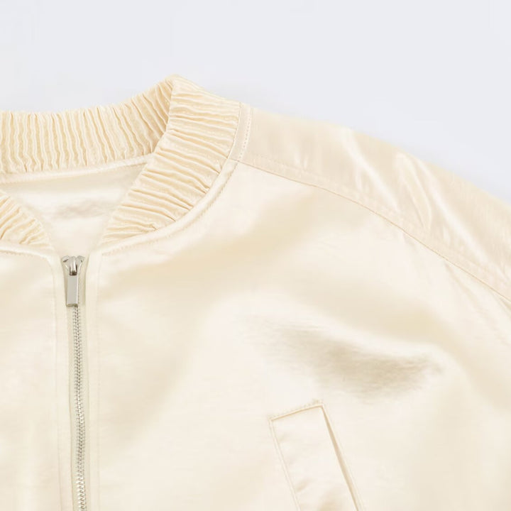 Damen Cropped Bomberjacke aus Satin mit Rippbündchen Echo Archiv