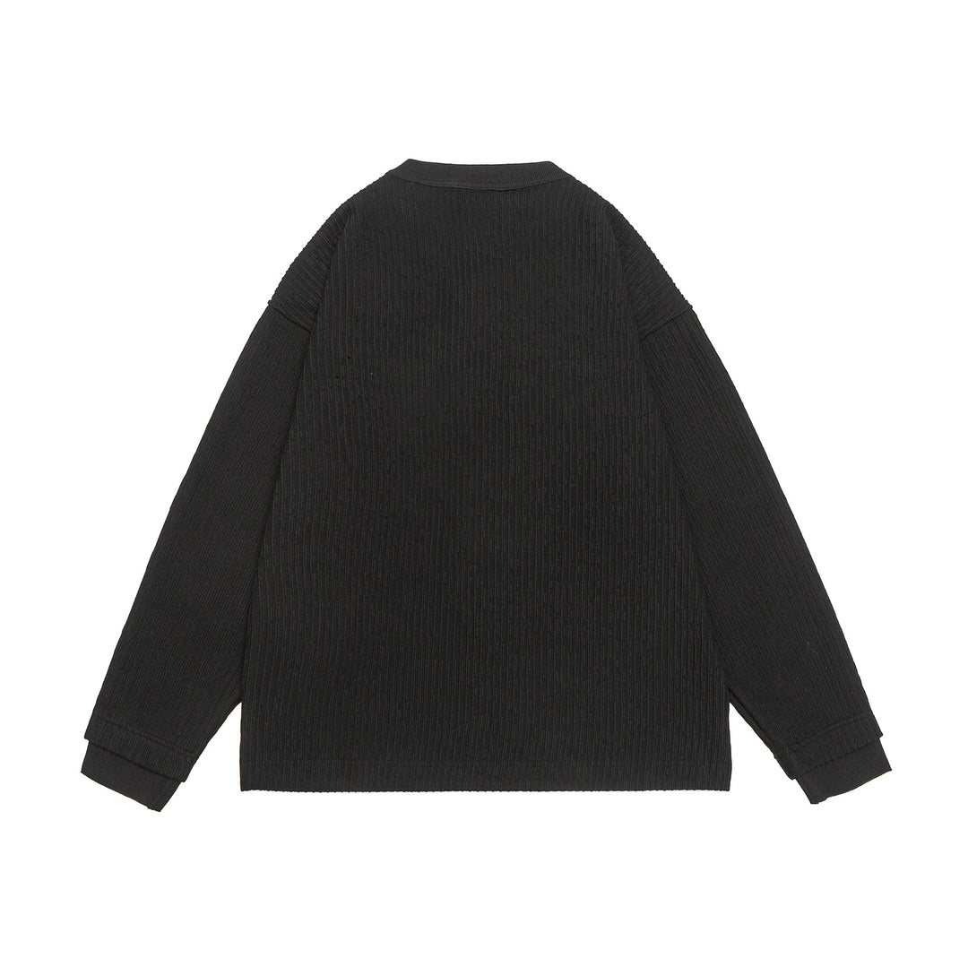 Unisex Gerippter Henley-Pullover mit Knopfleiste Oversize-Schnitt Echoarchiv