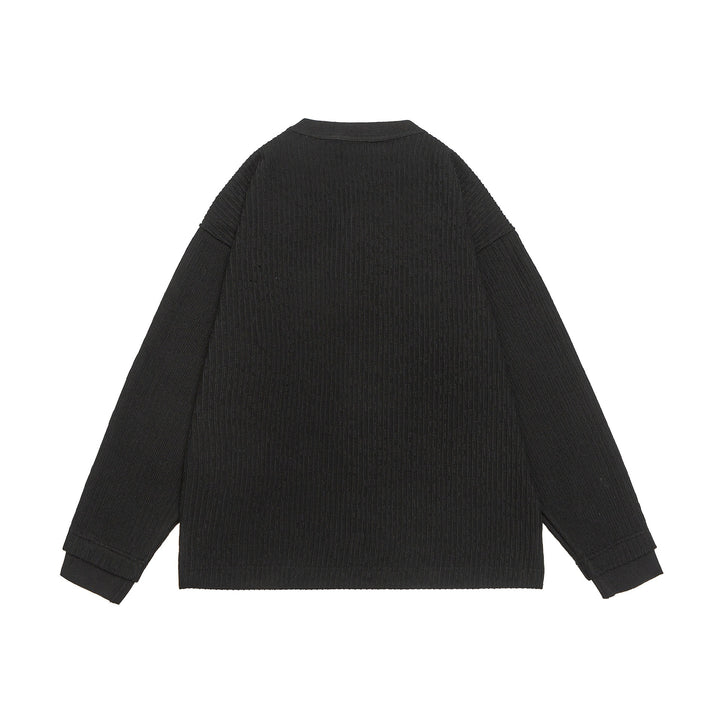 Unisex Gerippter Henley-Pullover mit Knopfleiste Oversize-Schnitt Echoarchiv