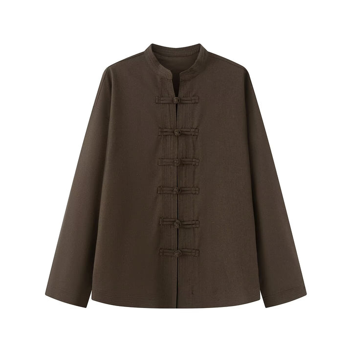 Damen Lockerer Leinen‑Mix Blouson mit Stehkragen und Knotenverschlüssen Echo Archiv