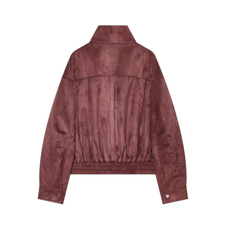 Damen kurze Veloursleder-Optik Bomberjacke mit Stehkragen und elastischem Saum Echo Archiv