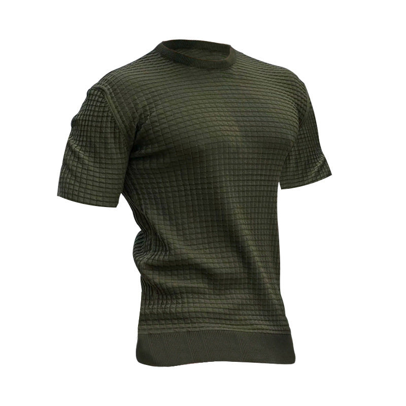 Herren nan Waffelstruktur-Kurzarm-Strickshirt mit schmaler Passform und elastischem Rippsaum Echo Archiv