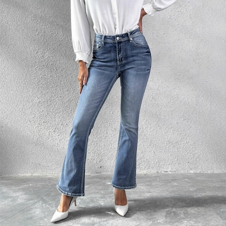 Damen schlanke Bootcut-Jeans mit leichtem Schlag und sculptendem Stretchbund Echo Archiv