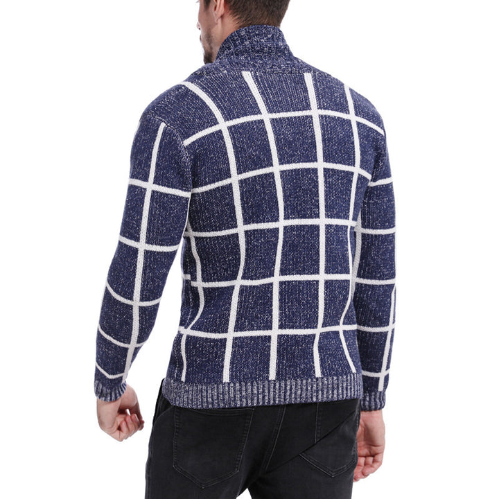 Herren modische Strickjacke mit Karomuster und elegantem Revers Echoarchiv