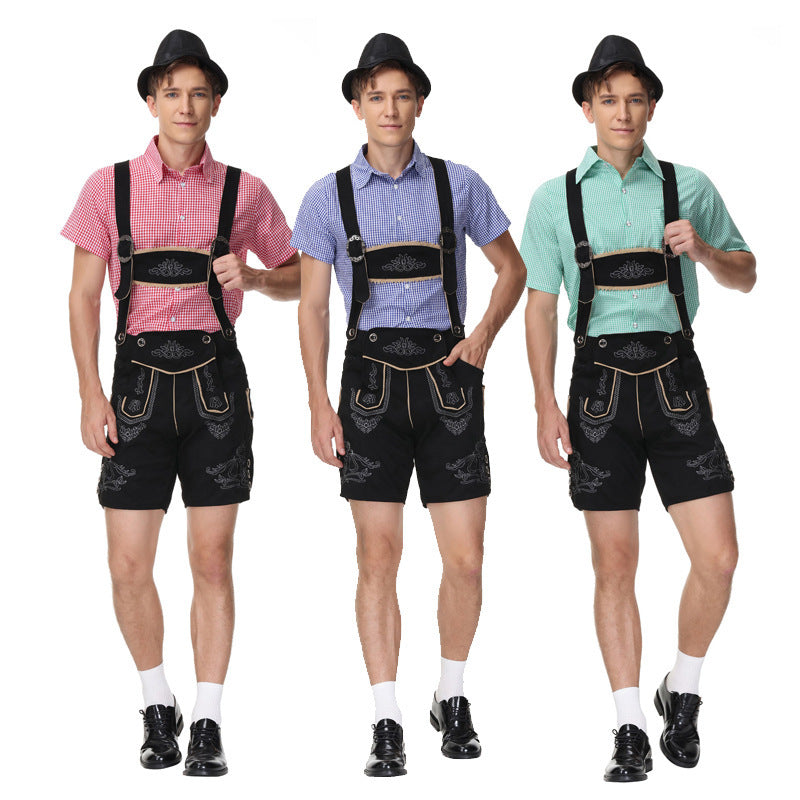 Herren nan moderne kurze Trachtenlederhose mit Kreuzträgern, dekorativer Stickerei und funktionalen Taschen Echo Archiv