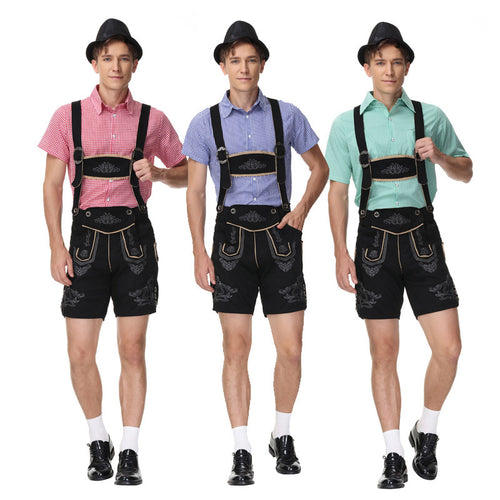 Herren nan moderne kurze Trachtenlederhose mit Kreuzträgern, dekorativer Stickerei und funktionalen Taschen Echo Archiv
