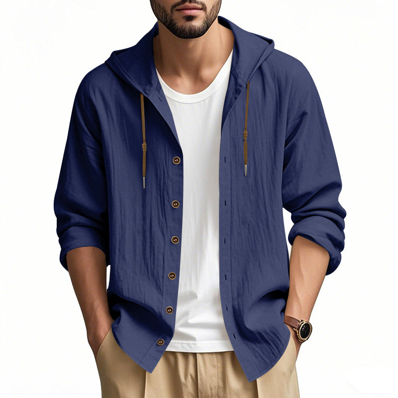 Herren nan leichtes Kapuzenhemdjacke aus Leinenoptik mit durchgehender Knopfleiste Echo Archiv