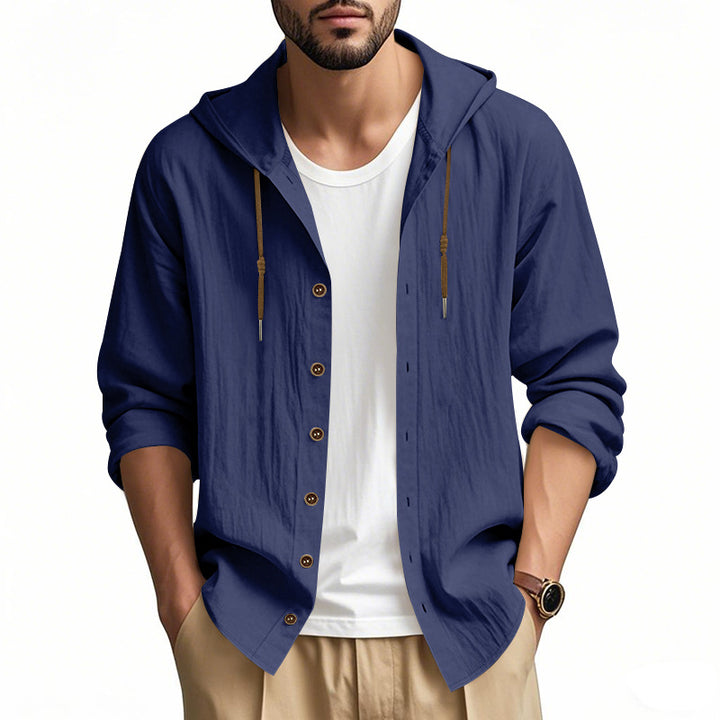 Herren nan leichtes Kapuzenhemdjacke aus Leinenoptik mit durchgehender Knopfleiste Echo Archiv