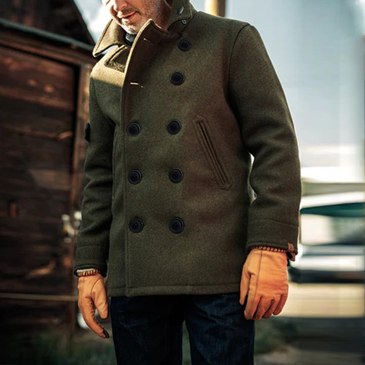 Herren Doppeltreihiger Wollmantel im Peacoat-Stil mit hohem Kragen Echoarchiv