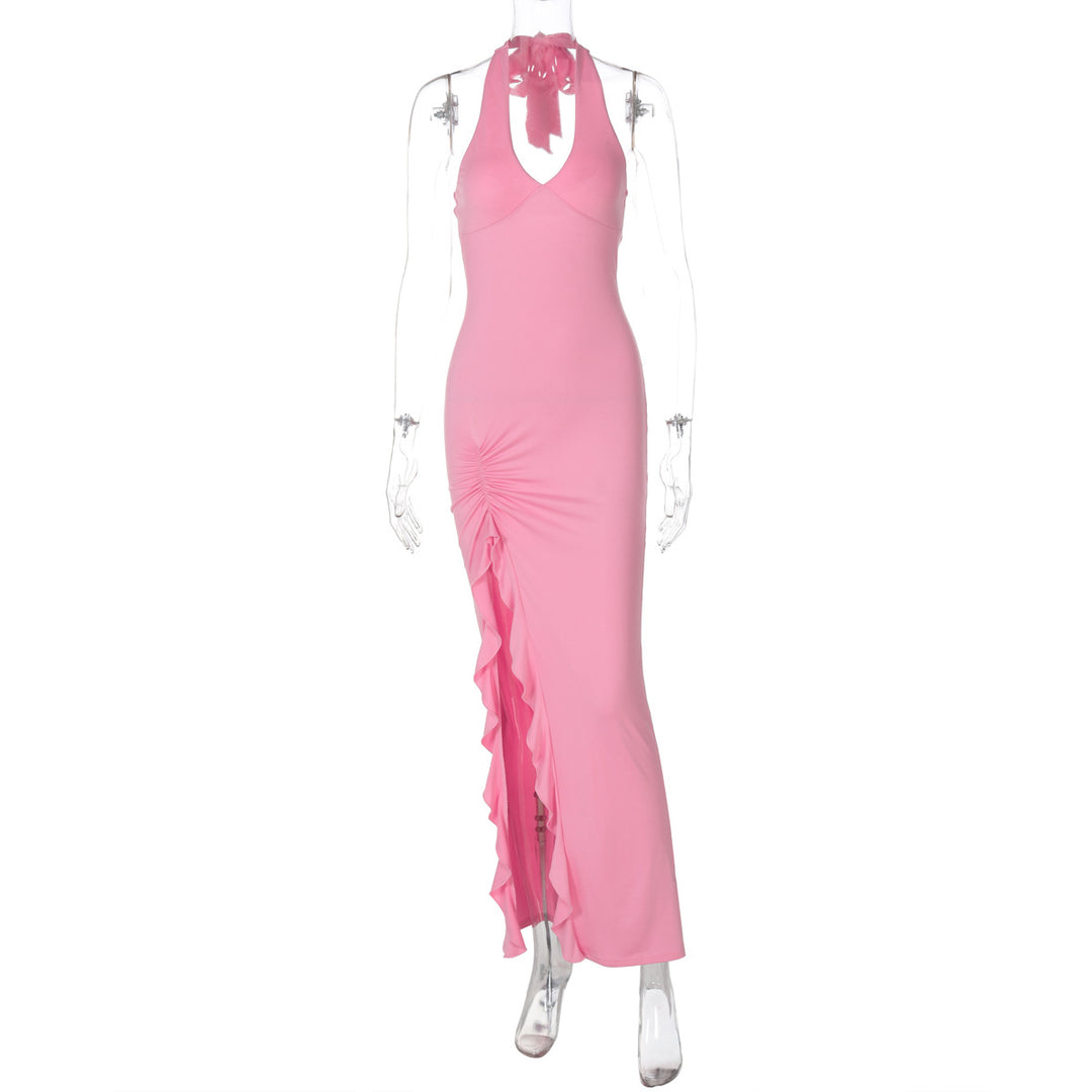 Damen elegantes Maxikleid mit tiefem V-Ausschnitt und seitlichem Schlitz Echo Archiv