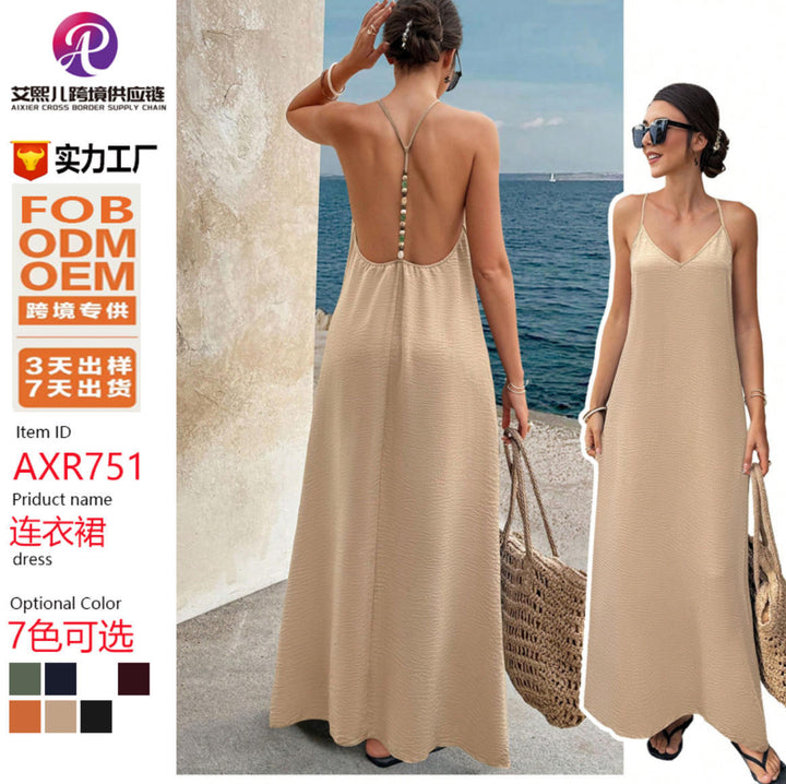 Damen Fließendes Maxikleid mit Spaghettiträgern, V-Ausschnitt und sommerlicher Leinenoptik Echo Archiv