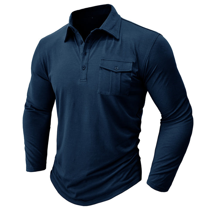 Herren Langarmshirt mit modischen Knöpfen und Brusttasche Echoarchiv