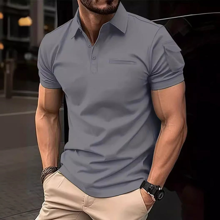 Herren modern geschnittenes Kurzarm-Polohemd mit Brusttasche Echoarchiv