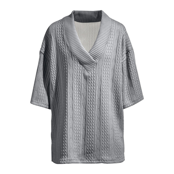 Damen nan weiter Kurzarm-Strickpullover mit Schalkragen und Zopfmuster Echo Archiv