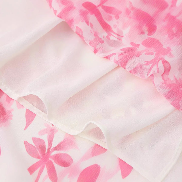 Damen nan fließendes Chiffon-Midikleid mit tiefem V-Ausschnitt, volants und tailliertem Gürtel Echo Archiv