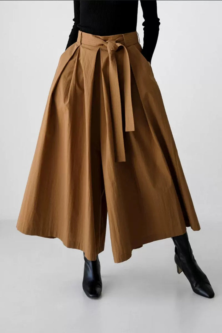Damen Weite Culotte‑Hosenrock mit Kellerfalten und Bindegürtel – Avélisse