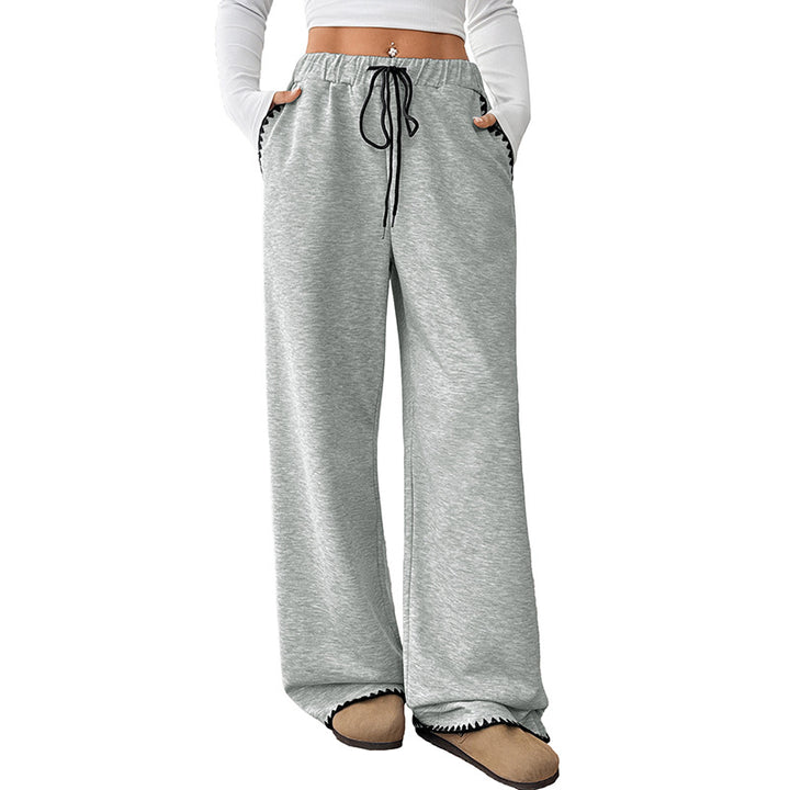 Damen Weite Relax-Fleece-Hose mit hohem Bund, Kordelzug und Zierstich-Details Echoarchiv