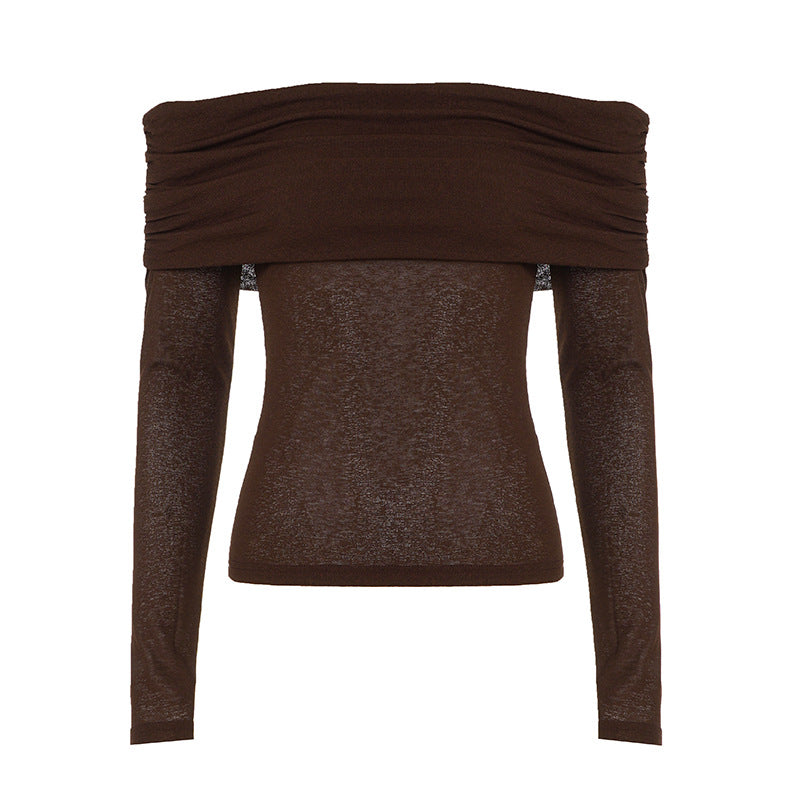 Damen nan schulterfreies Feinstrick-Longsleeve mit gerafftem Umschlagkragen und taillierter Passform Echo Archiv