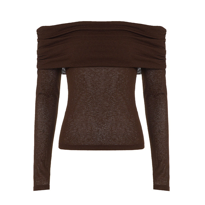 Damen nan schulterfreies Feinstrick-Longsleeve mit gerafftem Umschlagkragen und taillierter Passform Echo Archiv