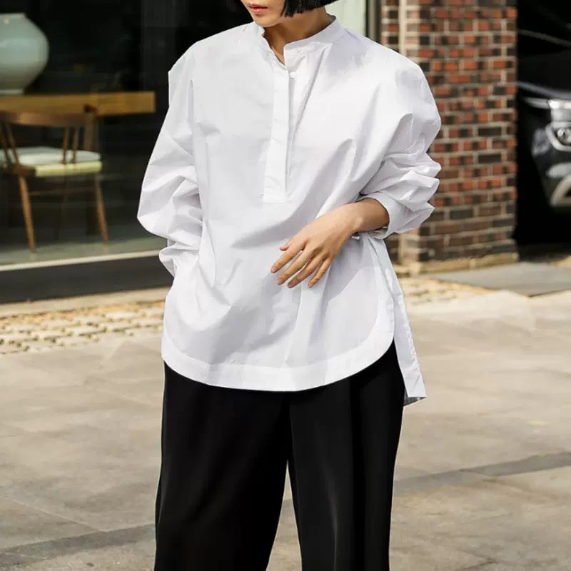 Damen Oversize-Hemd aus Baumwollpopeline mit Kentkragen und verlängertem Rückenteil – Maréline