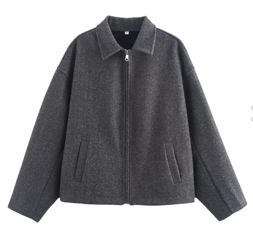 Damen lässige Kurzjacke mit weitem Schnitt und Reverskragen Echoarchiv