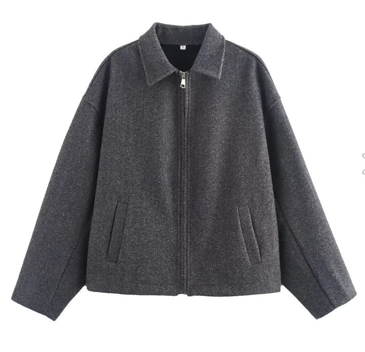 Damen lässige Kurzjacke mit weitem Schnitt und Reverskragen Echoarchiv