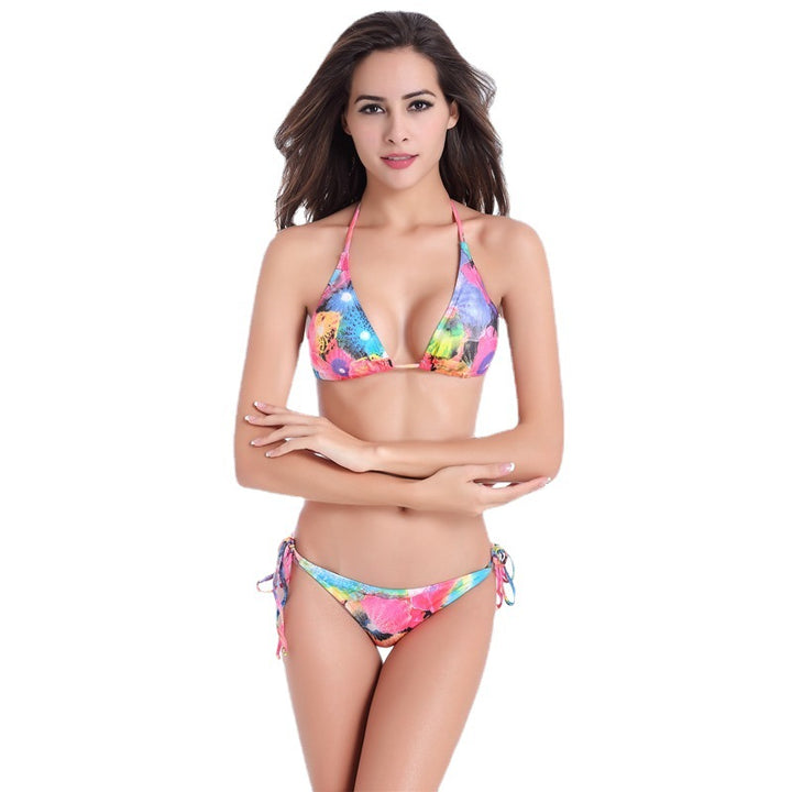 Damen Triangel-Bikini mit verstellbaren Bindebändern und floralen Akzenten Echo Archiv